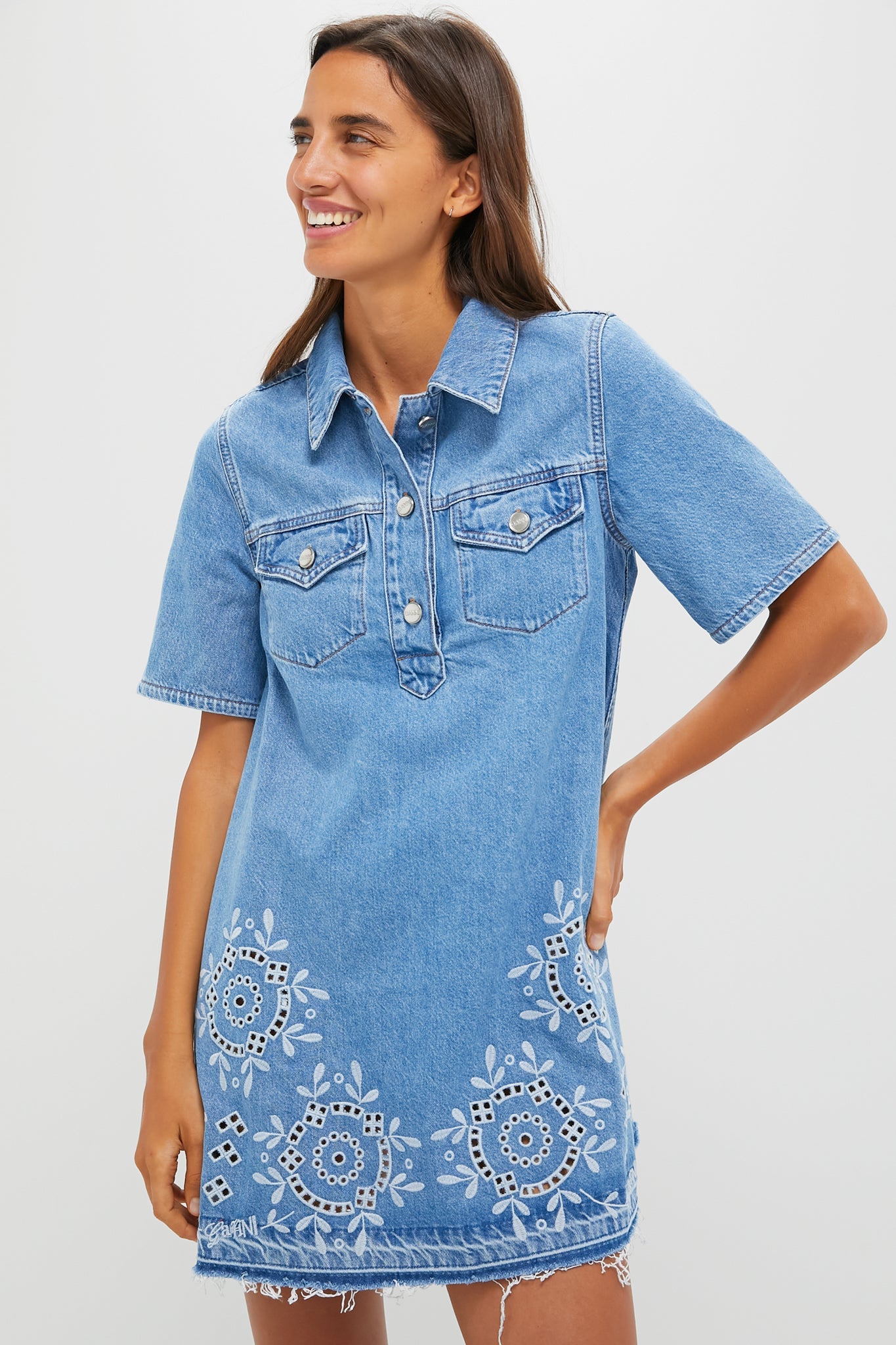 Light Blue Stone Broderie Anglaise Dress