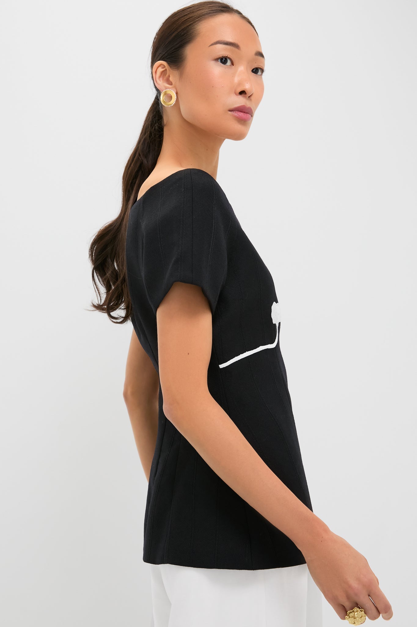 Black Hashiro Stripe Wool Top