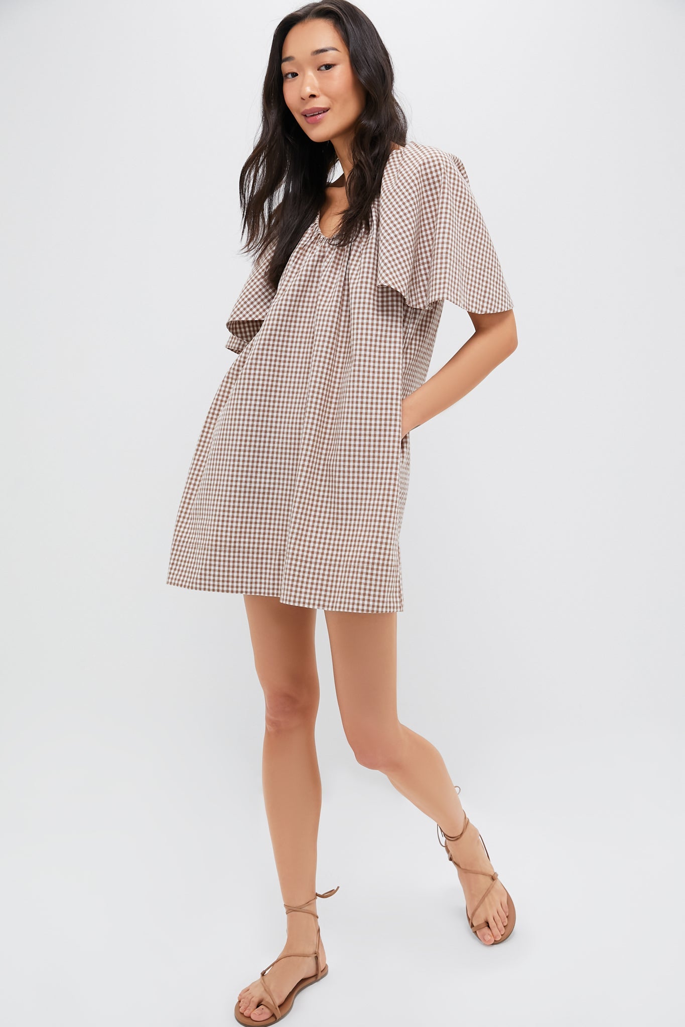 Mocha Cotton Gingham Finn Dress